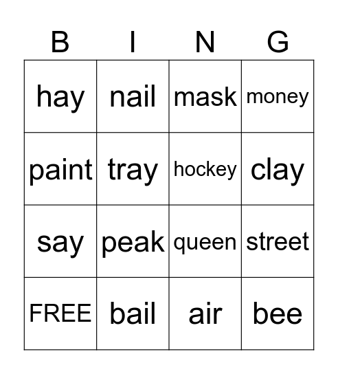 Vowel Teams Bingo Card