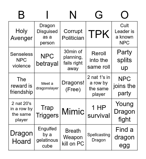 ToD Bingo Card