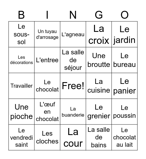 Maison/Jardin/Pâques Bingo Card