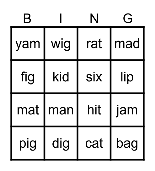 BINGO CVC Bingo Card