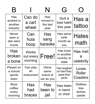 Ice Breaker Bingo Card