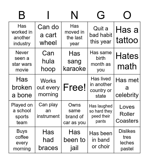 Ice Breaker Bingo Card