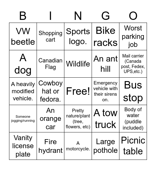 WALK Bingo Card