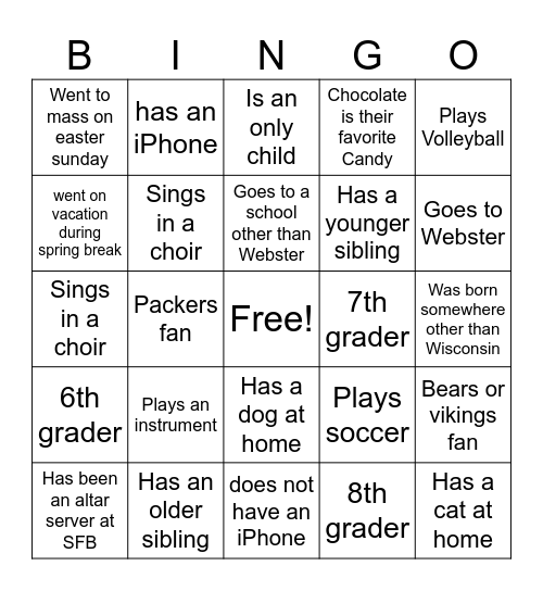 EDGE Find a Friend Bingo Card