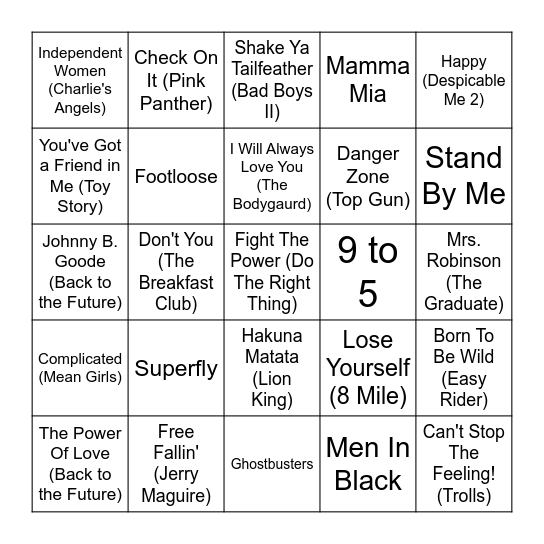 Songs From Movies Bingo Card