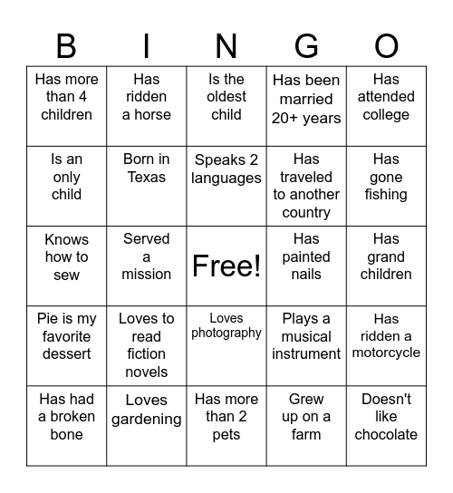 Sisterhood Bingo Card