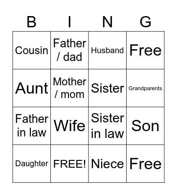 school Bingo Card