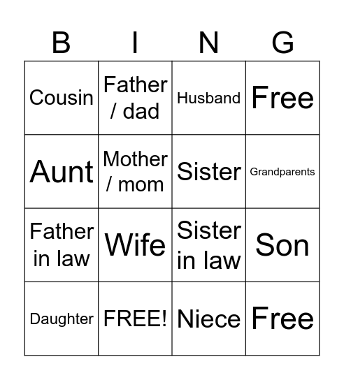 school Bingo Card