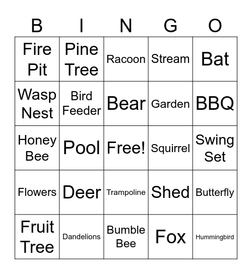 Backyard Bingo Card
