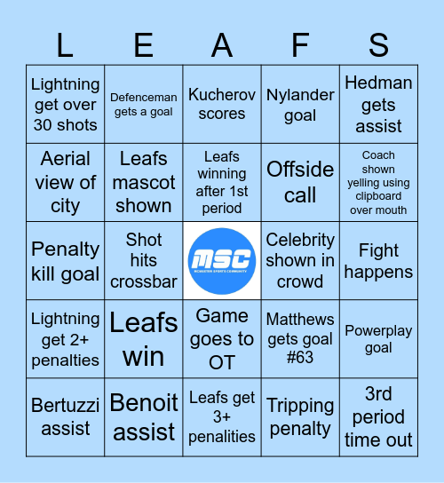 Leafs vs. Lightning - April 3rd Bingo Card