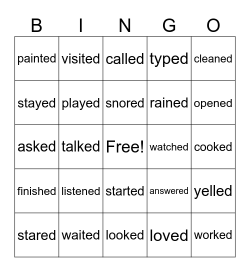 Past Tense Bingo Card