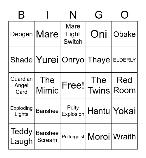 Phasmo Bingo Card
