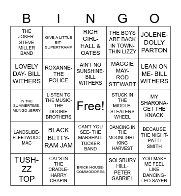 ALL OUT 70's Bingo Card