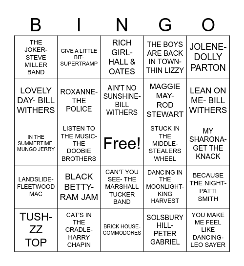 ALL OUT 70's Bingo Card