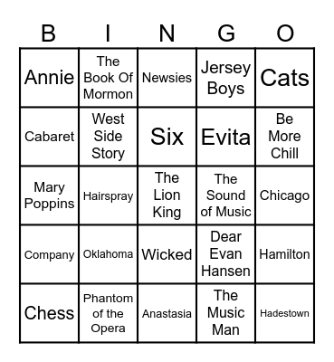 Musicals Bingo Card