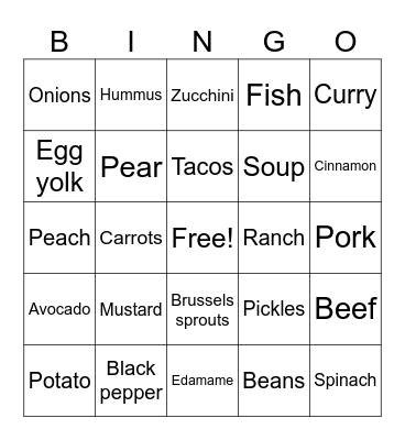 Food Bingo Card