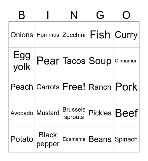 Food Bingo Card