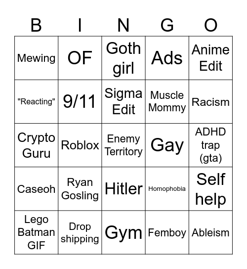 Insta Reels bingo Card