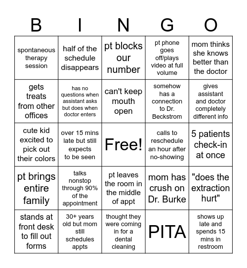 Orthodontic Office Bingo Card