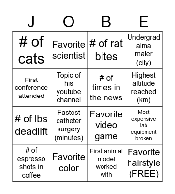 Jobe-ingo Bingo Card