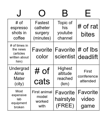 Jobe-ingo Bingo Card