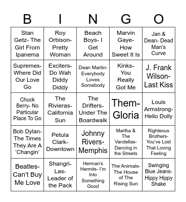 Radio Bingo Class of 1964 Bingo Card