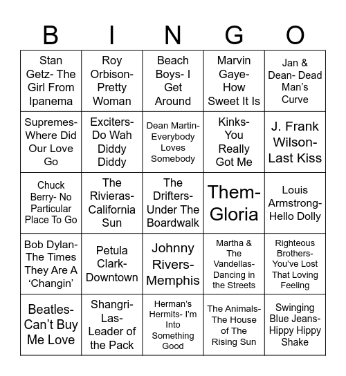 Radio Bingo Class of 1964 Bingo Card