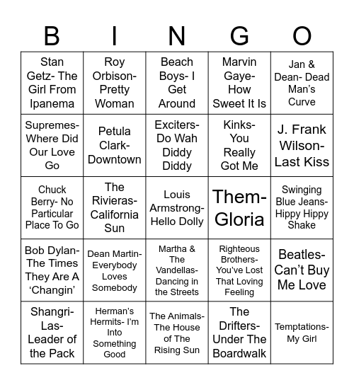Radio Bingo Class of 1964 Bingo Card