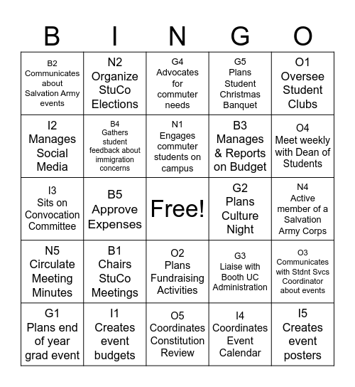 Student Council Bingo Card