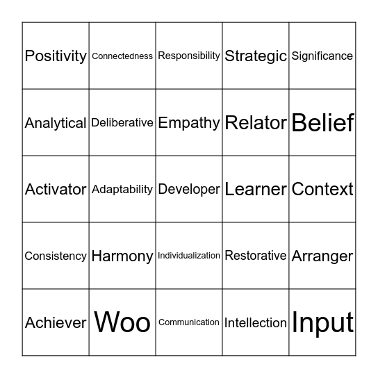 Strengths Bingo Card