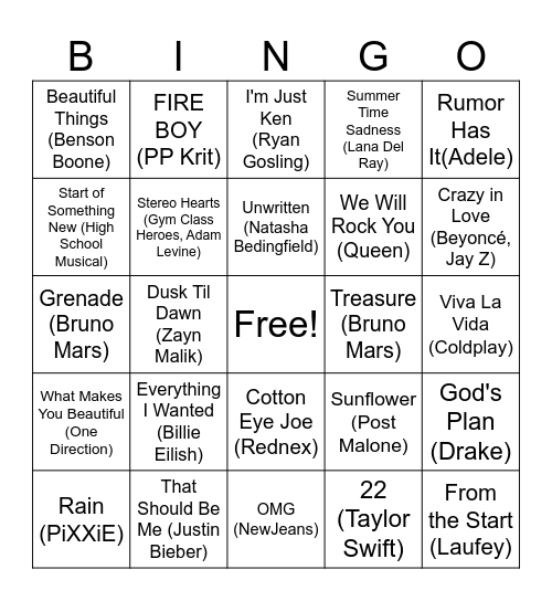 Layton Music Bingo Card