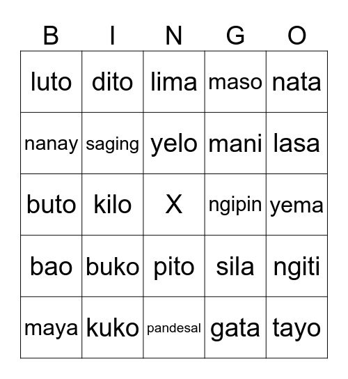 FLP Grade 2 Bingo Card