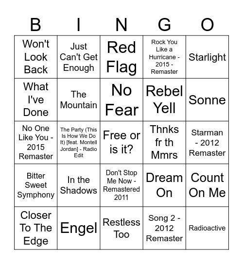 Muse Virtual Bingo Card