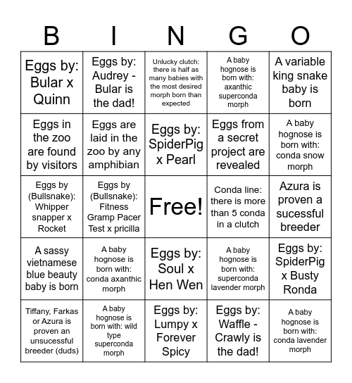 Snake Discovery's 2024 breeding season Bingo Card