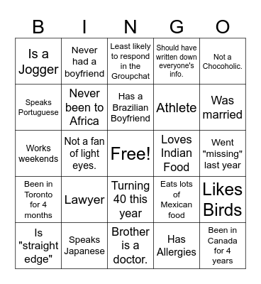 Untitled Bingo Card