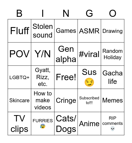 Yt storts Bingo Card