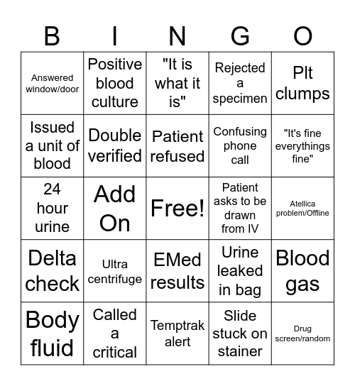 1st shift Bingo Card