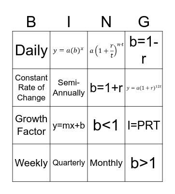 Unit #6 Call Cards Bingo Card