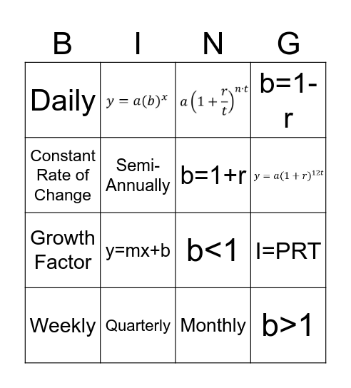 Unit #6 Call Cards Bingo Card