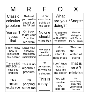 CALCULUS BC BINGO Card