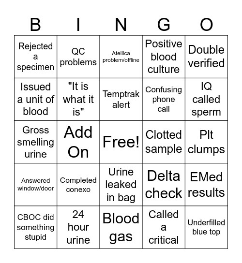 2nd/3rd shift Bingo Card