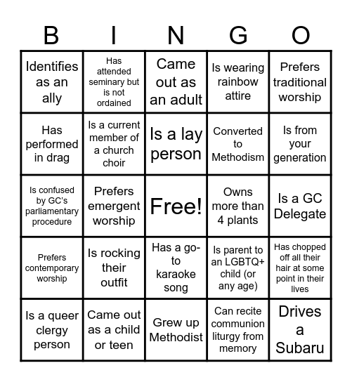 LGBTQ+ Metho-Nerd Bingo Card