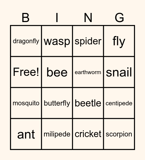 Minibeasts Bingo Card
