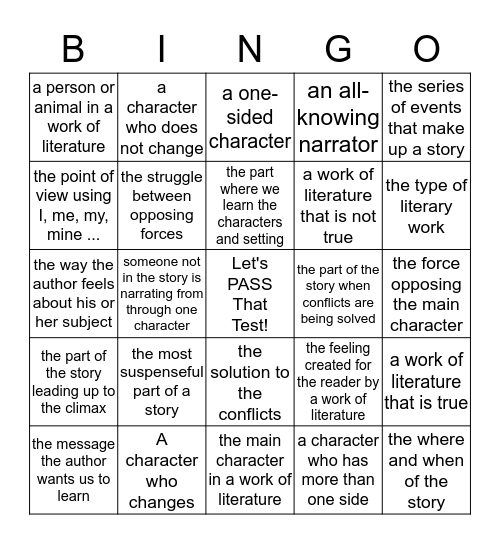 Language Terms Bingo Card