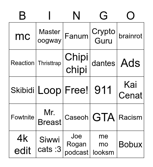 Untitled Bingo Card
