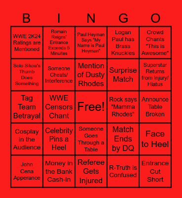 WrestleMania XL 2024 Bingo Card