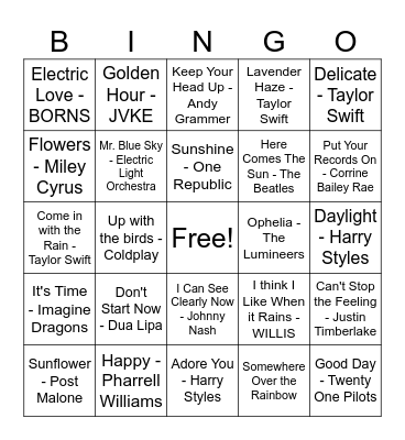 Spring Music BINGO Card