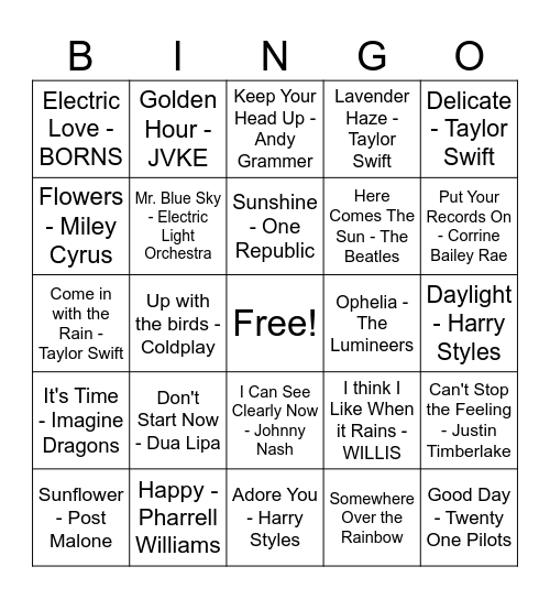 Spring Music BINGO Card