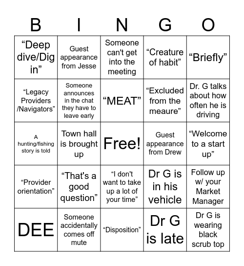 Doc Talk Bingo Card