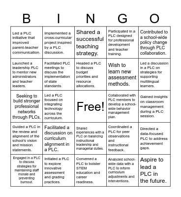 PLC BINGO Card